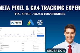 fix meta pixel, setup facebook pixel, do ga4 analytics side conversion tracking