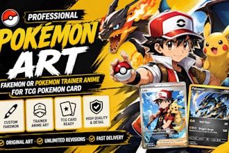 draw fakemon or pokemon art, pokemon trainer anime for tcg pokemon card