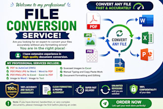 do professional file conversion PDF, png ,jpg to autocad , word and excel