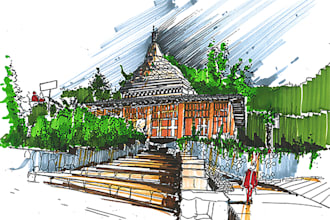 create professional architectural hand sketches