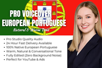 record a native european portuguese female voice over in 24 hrs