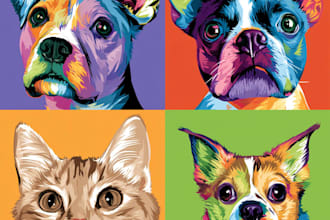 draw pop art of dog cat pet animal portrait