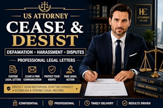 draft US cease and desist letter for defamation, harassment and disputes