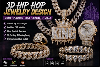 3d jewelry design pendant cad hip hop jewelry rendering animation rings earrings