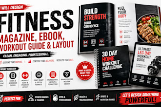 professional design fitness magazine, ebook, workout guide and layout