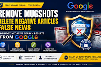 remove copyright infringement harassing defaming article mugshot cases on google