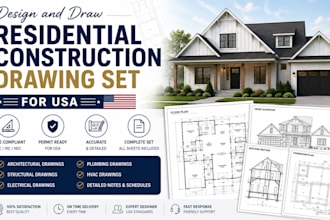 design and draw residential construction drawing set for USA