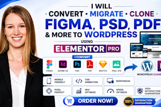 convert figma PSD sketch adobe xd html joomla to wordpress using elementor pro