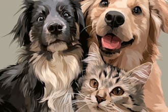 draw dog cat pet portrait vector illustration