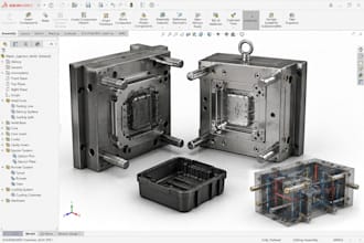 design plastic injection mold tooling core cavity 3d cad and dfm in solidworks