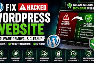 fix hacked wordpress site, remove malware, fix bugs, migrate, secure wordpress