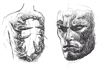 create dark expressive pen and ink illustrations