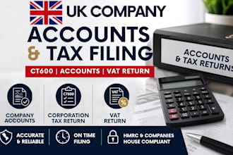 file UK company account, corporation tax return ct600 and complete tax filing