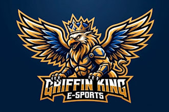 make wonderful griffin king e sport mascot logo design with 1 day delivery
