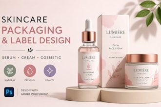 design cosmetic skincare product labels packaging  serum cream using photoshop