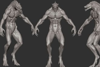 3d creature sculpt,monster anatomy,werewolf for vfx,3d print,stl tabletop gaming