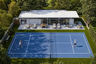 buildup residential property,relayout tennis court, recreation yard,3d landscape