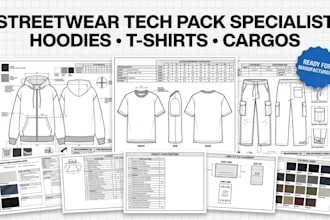 design fashion designer manufacturer ready streetwear tech pack for hoodies tee