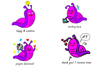 draw cute 2d vector cartoon in multiple emotions
