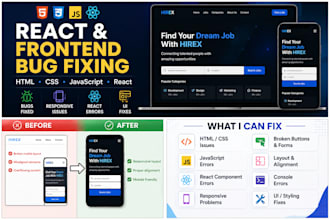 fix HTML CSS javascript and react bugs