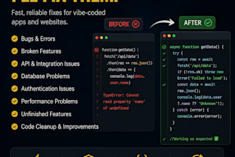 fix, debug and finish your vibe coded app or website