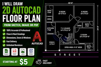 draw a 2d autocad floor plan from sketch or PDF