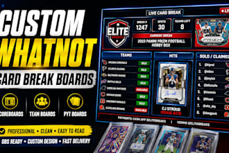 design custom sports card break boards and whatnot scoreboards