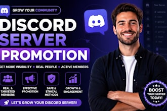 boost your discord server with organic promotion, community growth to real user