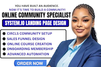 circle community setup system io landing page design skool online course expert