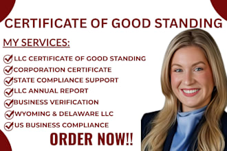 provide certificate of good standing for llc or corporation as a CPA
