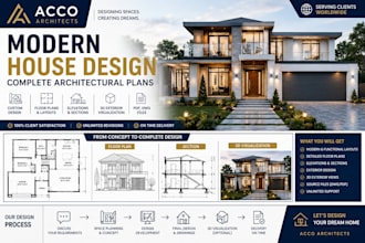 design a modern house with complete architectural drawings