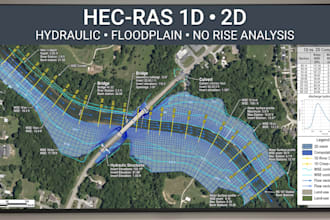 do hec ras 1d 2d hydraulic modeling, floodplain and no rise analysis