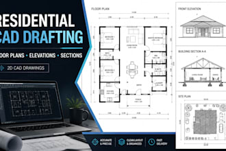 draft residential cad floor plans, elevations, sections and site plans