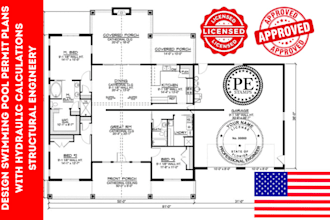 design swimming pool permit plans with hydraulic calculations ca fl tx sc tn ny