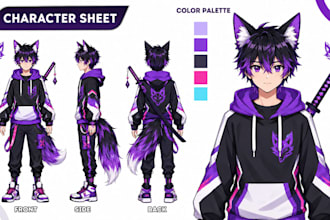 create a custom furry reference sheet, character sheet, fursona and oc design