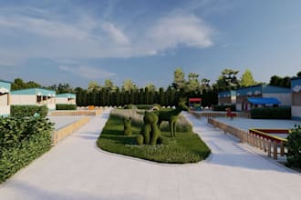 do modern playground walkway 3d exterior landscape design, commercial daycare