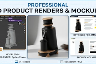 create 3d product  rendering and 3d mockups in blender for amazon and shopify