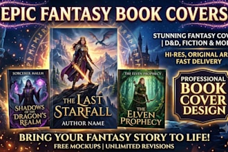 design fantasy book cover, romance book cover, and book design