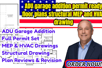 adu garage addition permit ready floor plans structural mep and hvac drawing