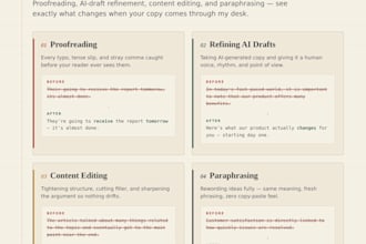 offer editing content rewriting proofreading, paraphrasing refining content