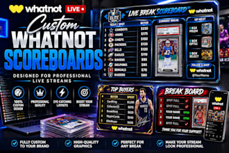 design custom whatnot scoreboards and card break boards for live streams