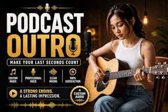 create a professional podcast outro with custom music, voice and sound design