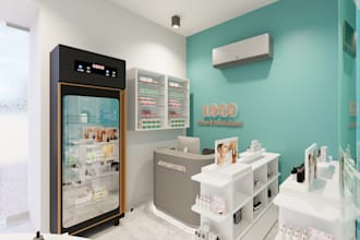 3d design healthcare interior, medical clinic, pharmacy, hospital, dental render