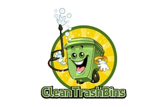 design cartoon clean trash bins logo