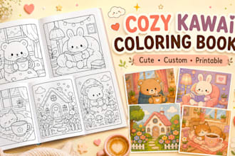 create cozy kawaii coloring books pages using ai