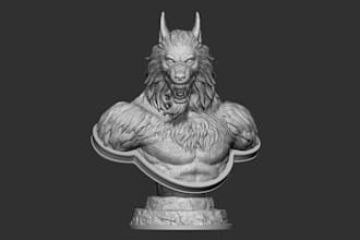 3d printable werewolf tabletop mini,stl furry monster,sculpt 3d bust from photos