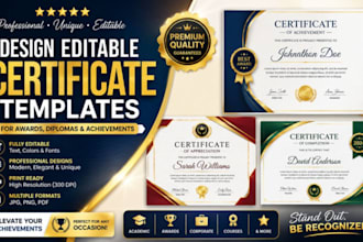 design editable certificate templates for awards, diplomas and achievements