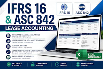 prepare ifrs 16 and asc 842 lease schedules and journal entries