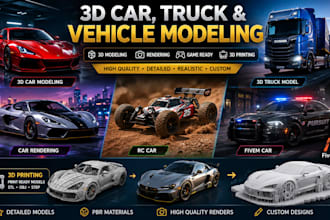 3d car modeling, 3d truck model, car rendering, rc car, fivem car, 3d printing