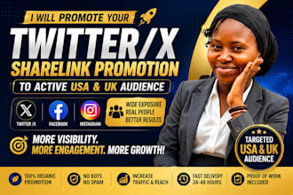 promote your twitter tweet share link to 200m active ca USA UK ig fb audience